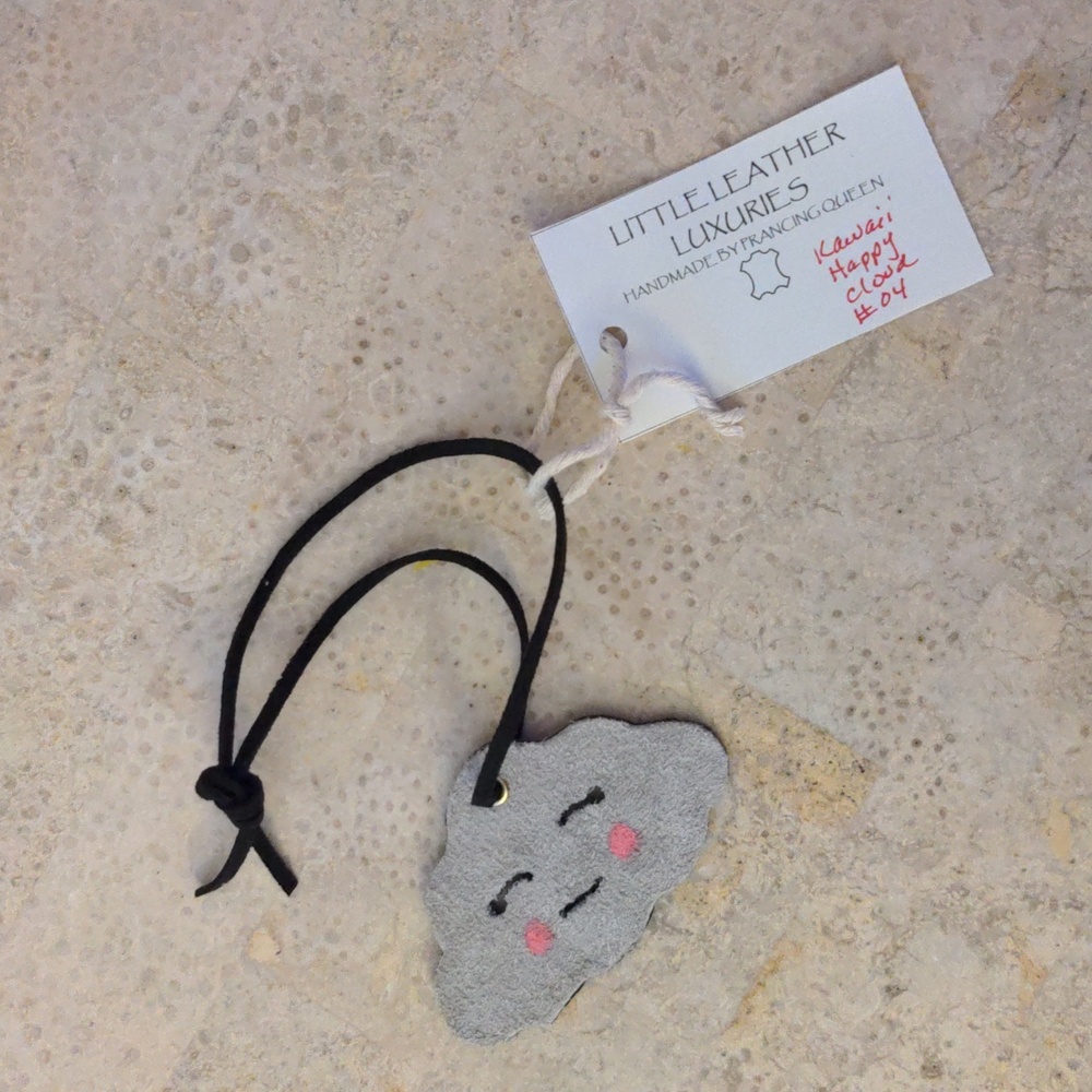 Handmade Genuine Leather Kawaii Happy Cloud Bag Charm Stone Black Pink #04 - Picture 2 of 7
